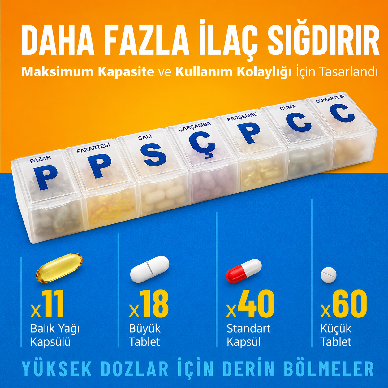 7 Günlük Ekstra Büyük Plastik Hap Düzenleyici — detay