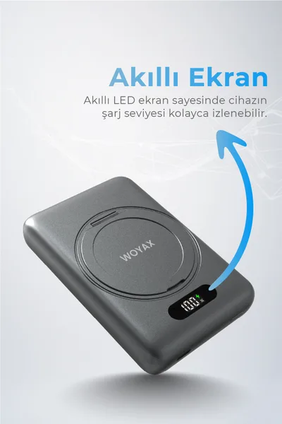 Woyax Magsafe Powerbank 360° Standlı Metal 10.000mAh 20W Hızlı Taşınabilir Şarj Cihazı — detay