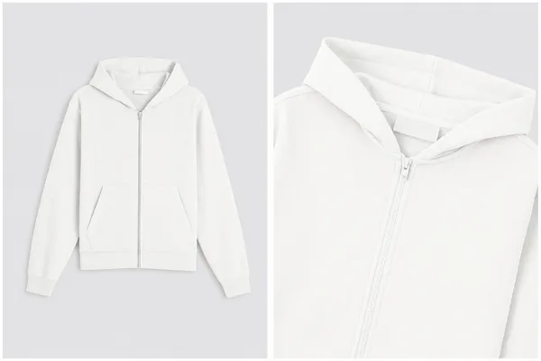 Temel Tam Fermuarlı Kapüşonlu Sweatshirt