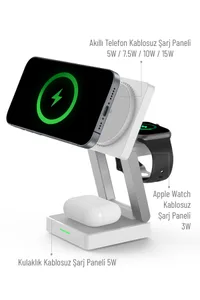 Woyax Wireless QI2 Kablosuz Şarj Standı Katlanabilir Apple iPhone-Watch-AirPods Uyumlu 15W Hızlı Telefon Kulaklık Saat