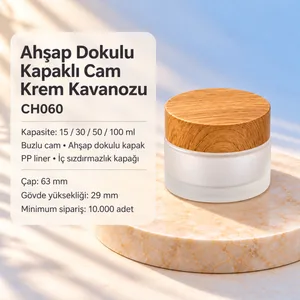 Ahşap Dokulu Kapaklı Cam Krem Kavanozu