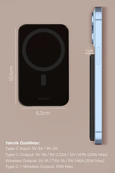 Woyax by Deji MagSafe Power Bank 5000 mAh 20W Fast Portable Charger Siyah — detay