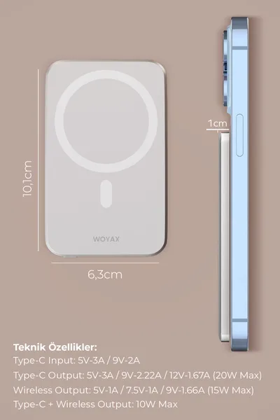 Woyax by Deji Magsafe Powerbank 5000 mAh 20W Hızlı Taşınabilir Şarj Cihazı Beyaz — detay