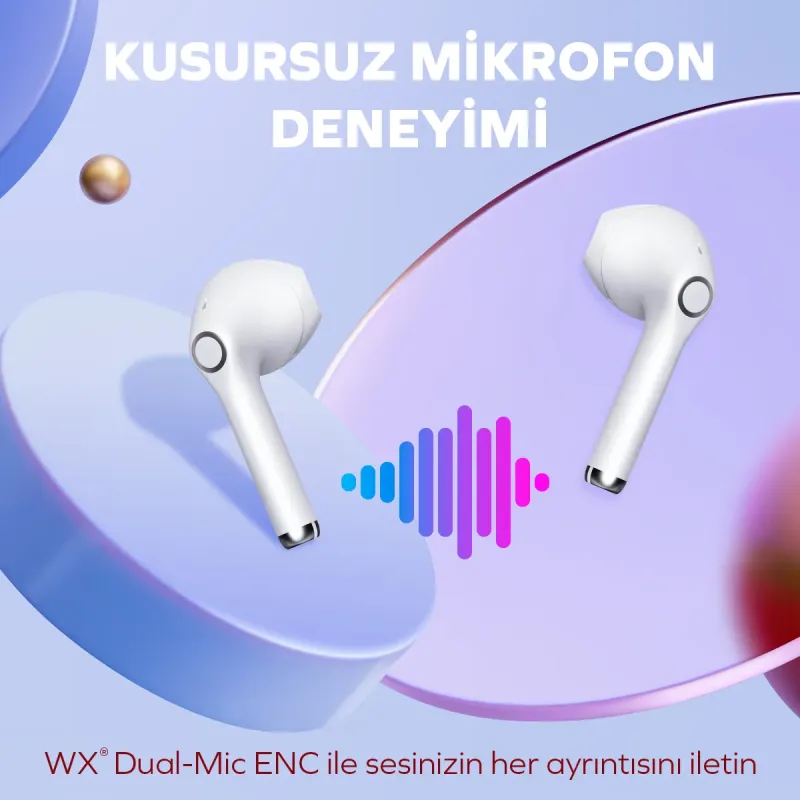 Woyax by Deji Curvy Kablosuz Bluetooth Kulak İçi Kulaklık, HD Mikrofonlu Ultra Hafif, HiFi Ses - Beyaz — detay